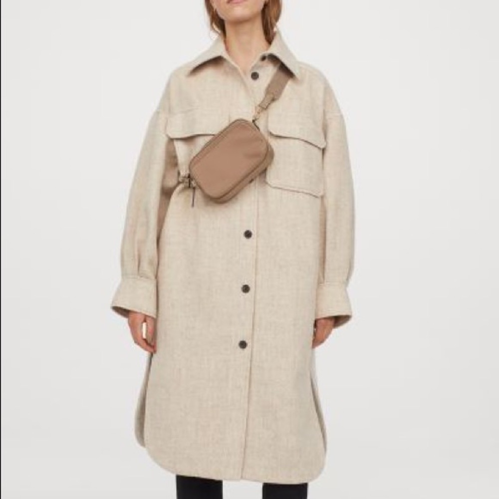 Long Shacket Beige Wool